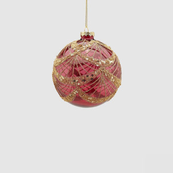 Kör alakú üveg dísz-Pailletes d-10 cm arany-Piros