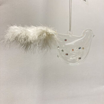 Ogrlica ptič stakleni prozirni / perje 11 cm x 1