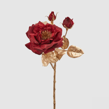 Rosa Rex Bordo Rametto Oro H-58 Cm