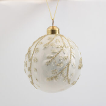 Krogla steklo zlate vejice d-8 cm belo-Zlata