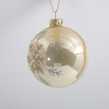 Kugla staklo pahuljica d-8 cm bež