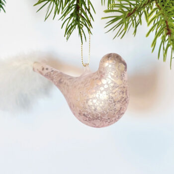 Ptica stakleni perje h-11, d-6 cm roza x 1